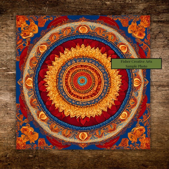 Vibrant Indian Mandala Ceramic Tile Wall Art Eastern Cultural Art Spiritual Boho Decor Mandala Wall Art Trivet Option Yoga Gift