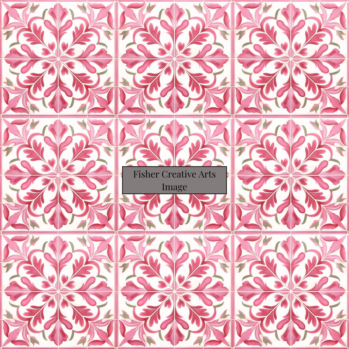 Spanish Azulejo Tile Art Print, Pink and White Decor - Image 3