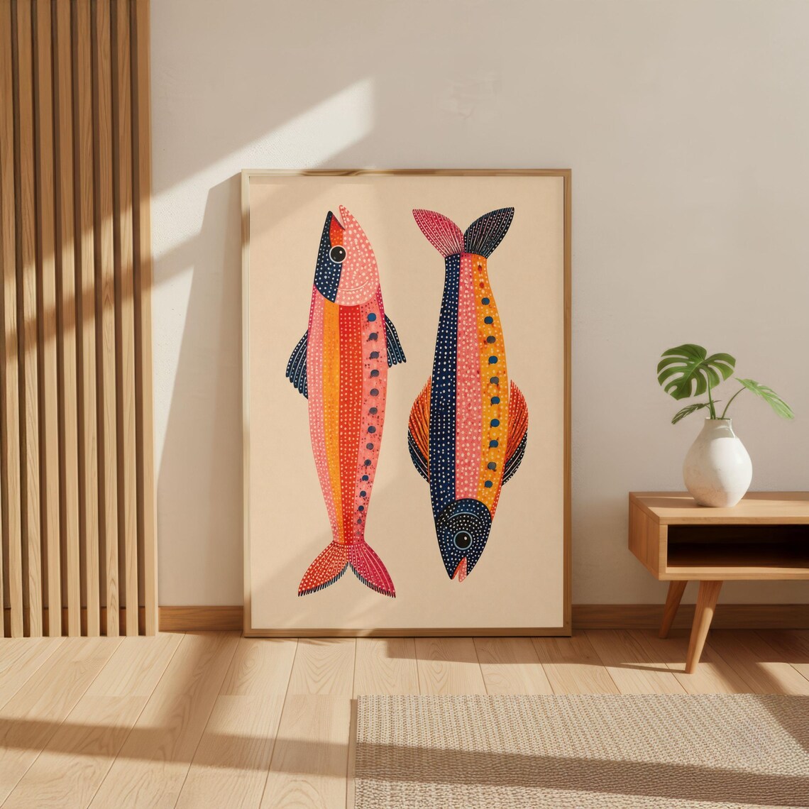 Colorful Fish Print, Scandinavian Folk Art Poster