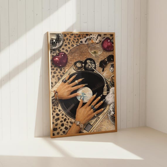 Leopard Turntable Poster Retro Dj Wall Art Glam Vinyl Print