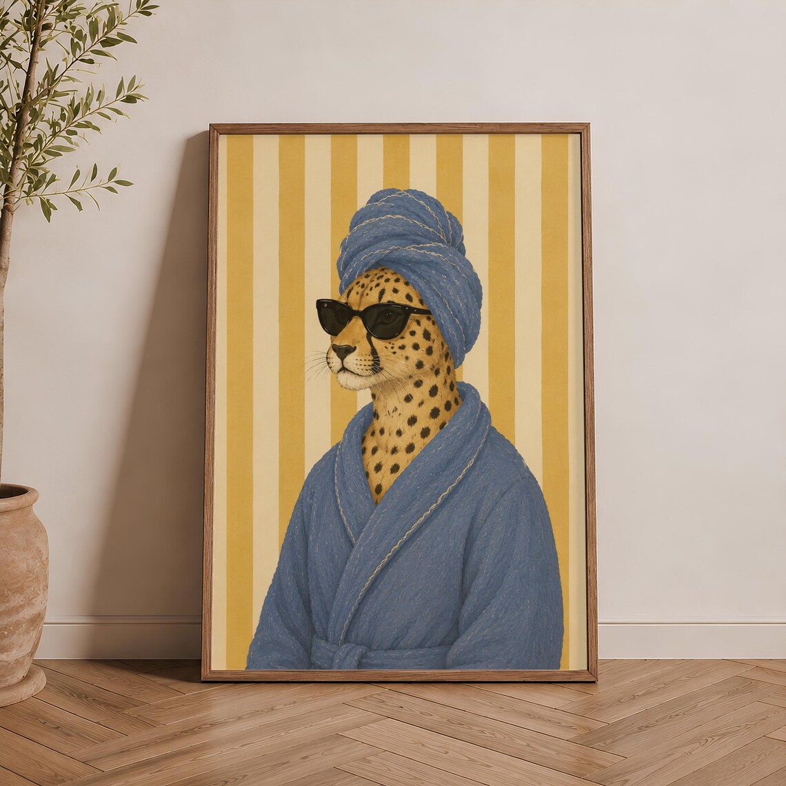 Funny Spa Cheetah Wall Art, Animal Poster Print