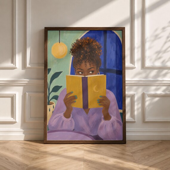 Woman Reading Art Print Cozy Book Lover Decor Modern Abstract Portrait