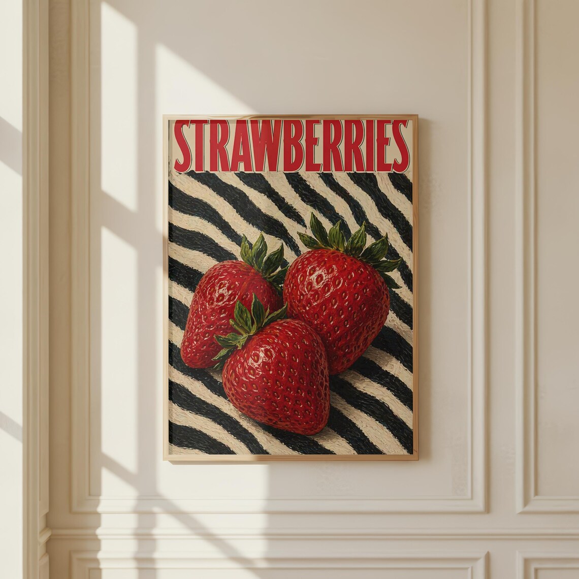 Strawberry Zebra Print, Bold Vintage Kitchen Art