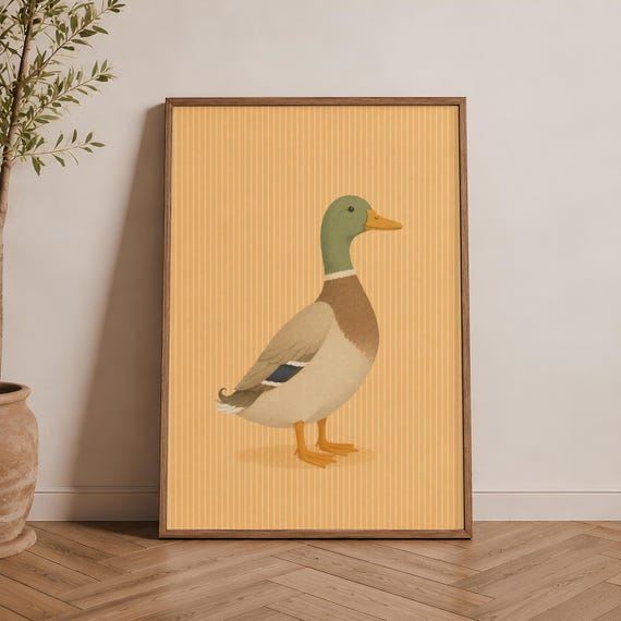 Minimalist Mallard Duck Print Scandinavian Nursery Wall Art Cottagecore Animal Poster