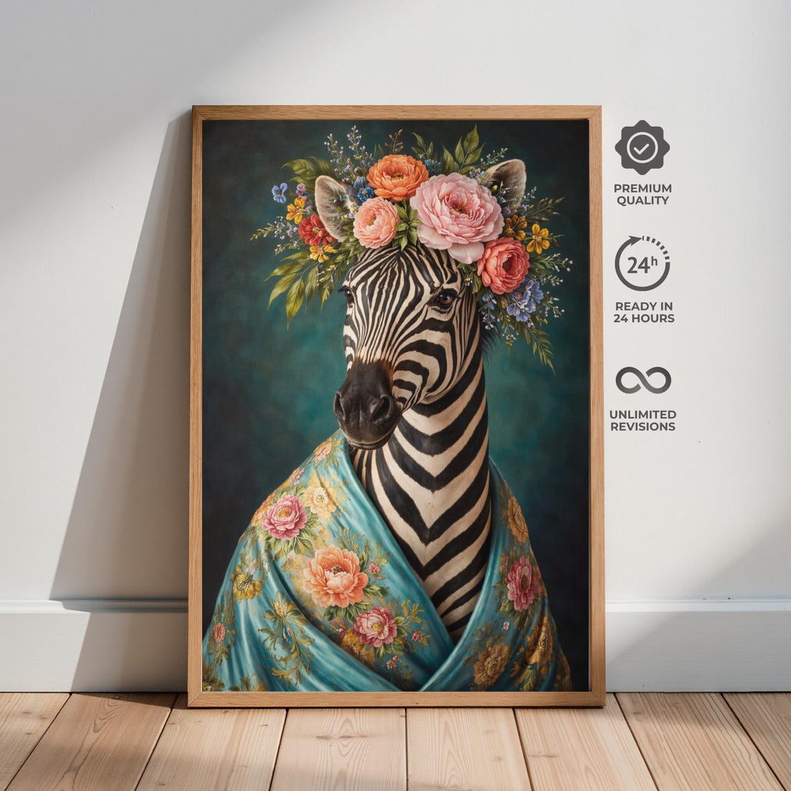 Floral Zebra Poster Vintage Botanical Print Boho Jungle Decor