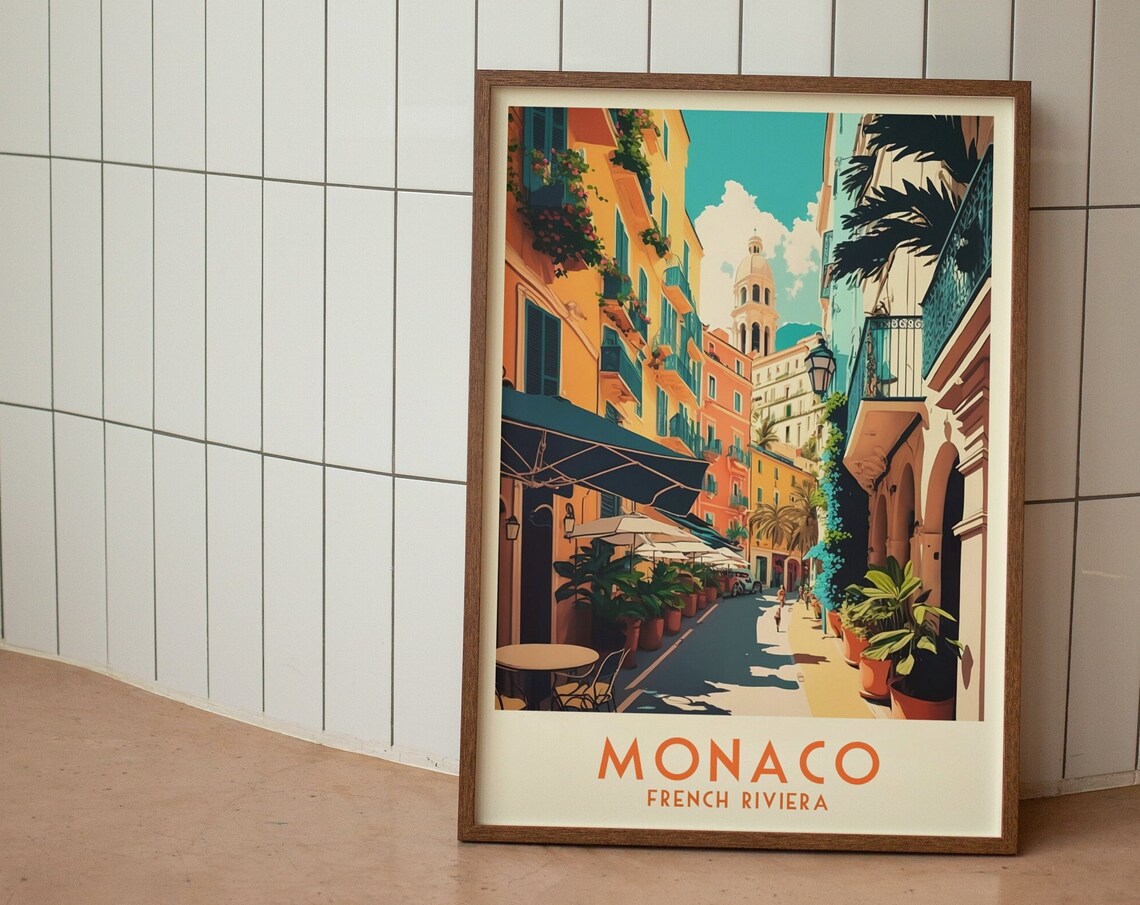 Monaco French Riviera Vintage Style Travel Poster Illustration - Image 2