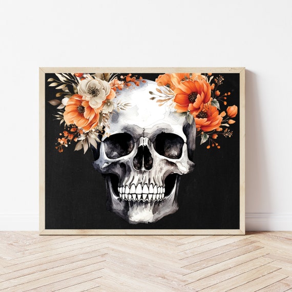 Spooky Halloween Wall Art Skull Decor Bedroom Home Moody Fall Print Skeleton Sign Party Decorations Autumn