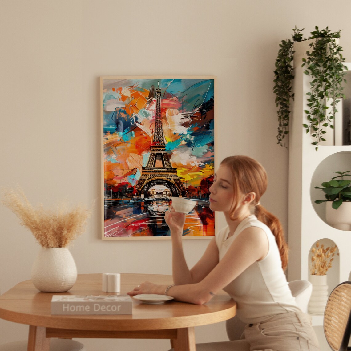 Eiffel Tower in Bold Orange and Blue Abstract Painting Poster - Image 4