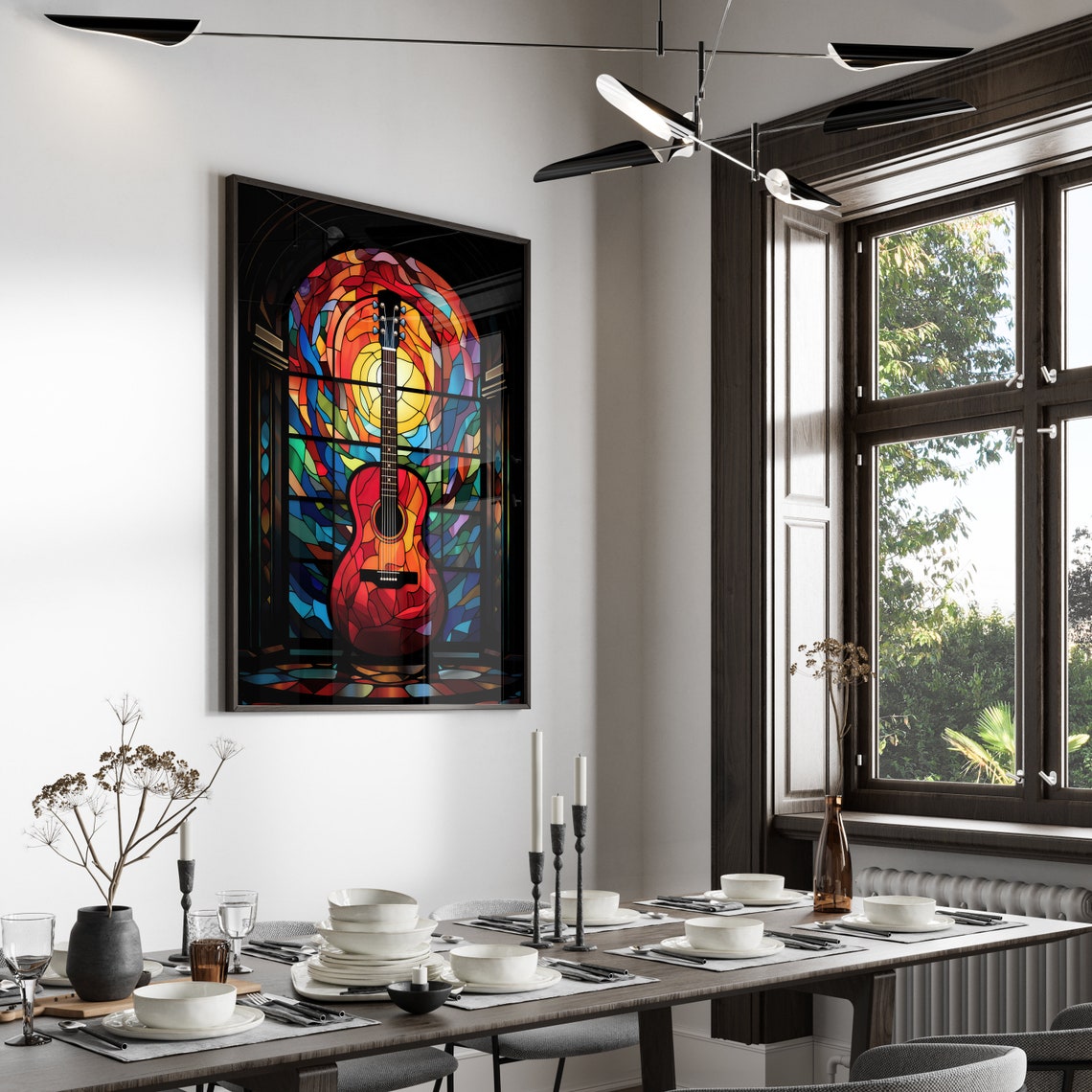 Stained Glass Acoustic Guitar Before Cathedral Window Art Poster - Image 6
