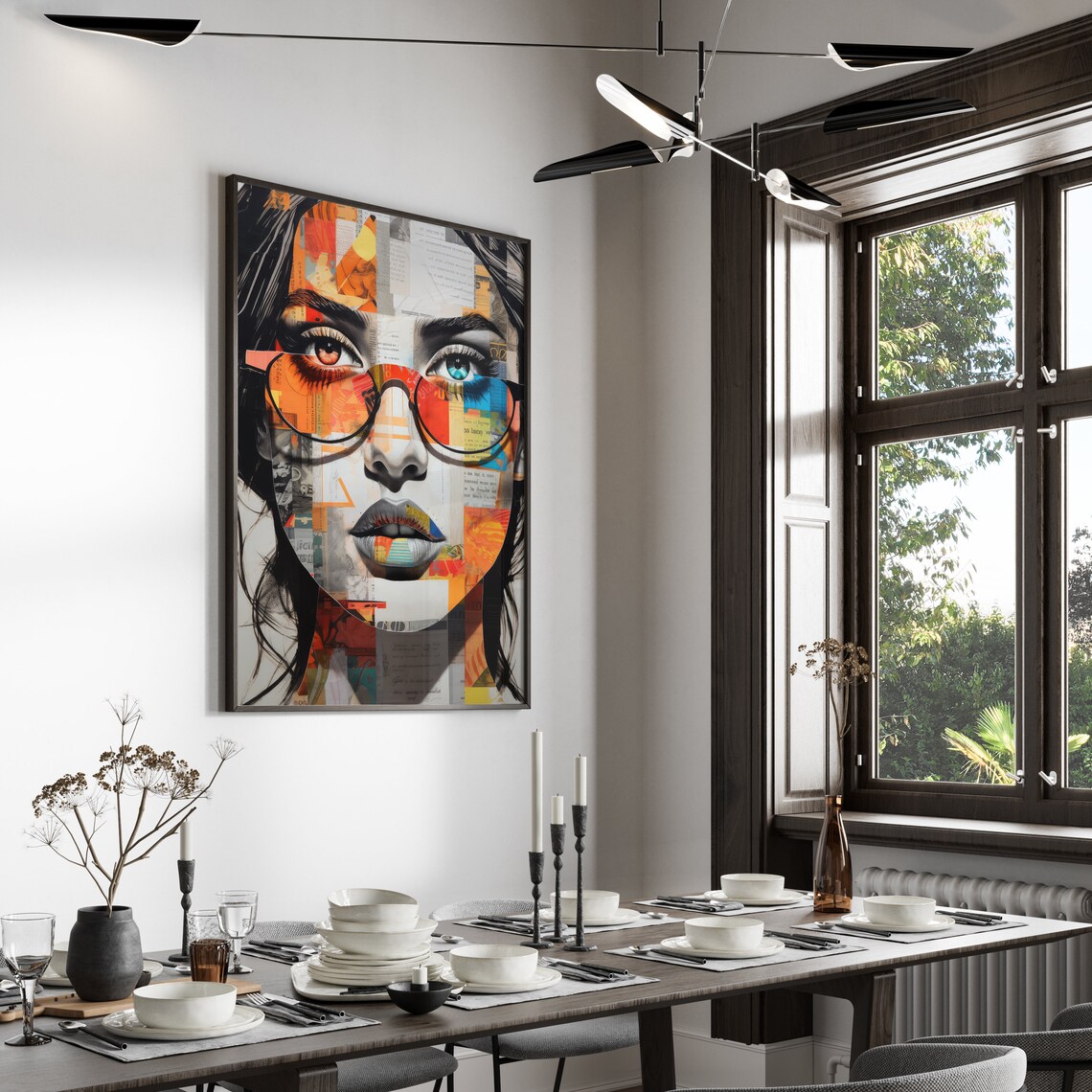 Collage Portrait Woman with Glasses and Colorful Paper Art Poster - Image 5