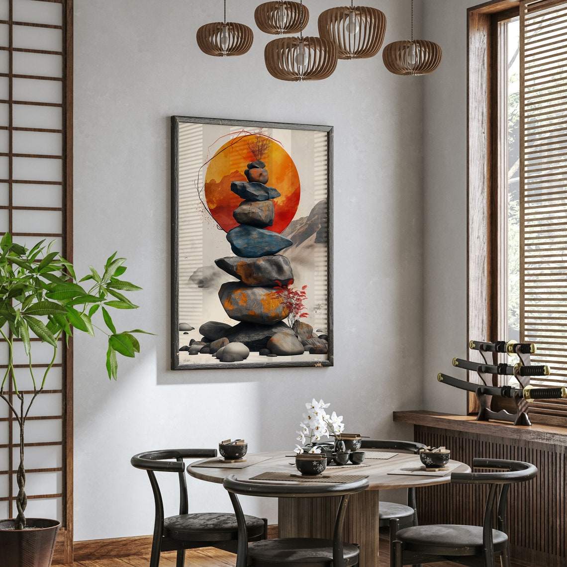 Japanese Stone Art Art Modern Wall Decor Mondrian Style Art Print Instant Wall Art - Image 2