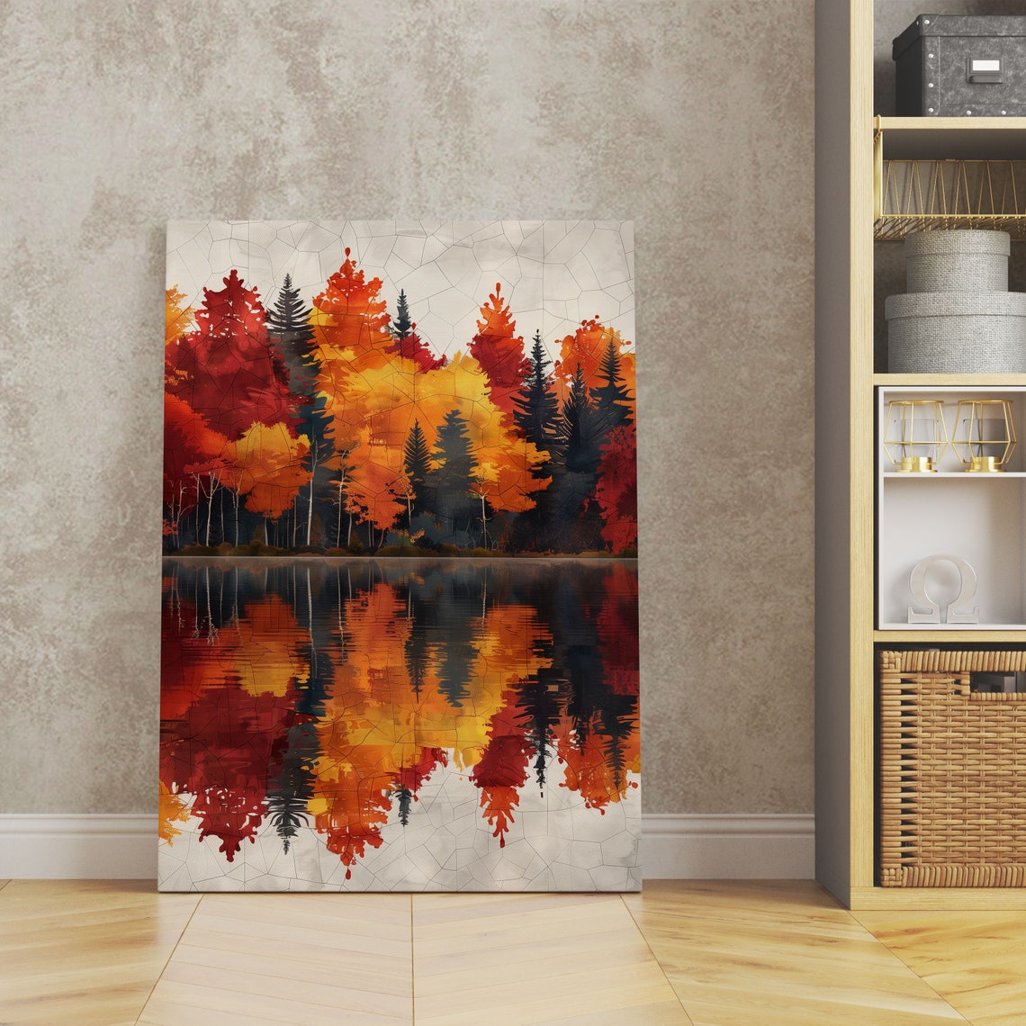 Autumn Forest Reflected in Still Lake Mosaic Landscape Poster - Image 5