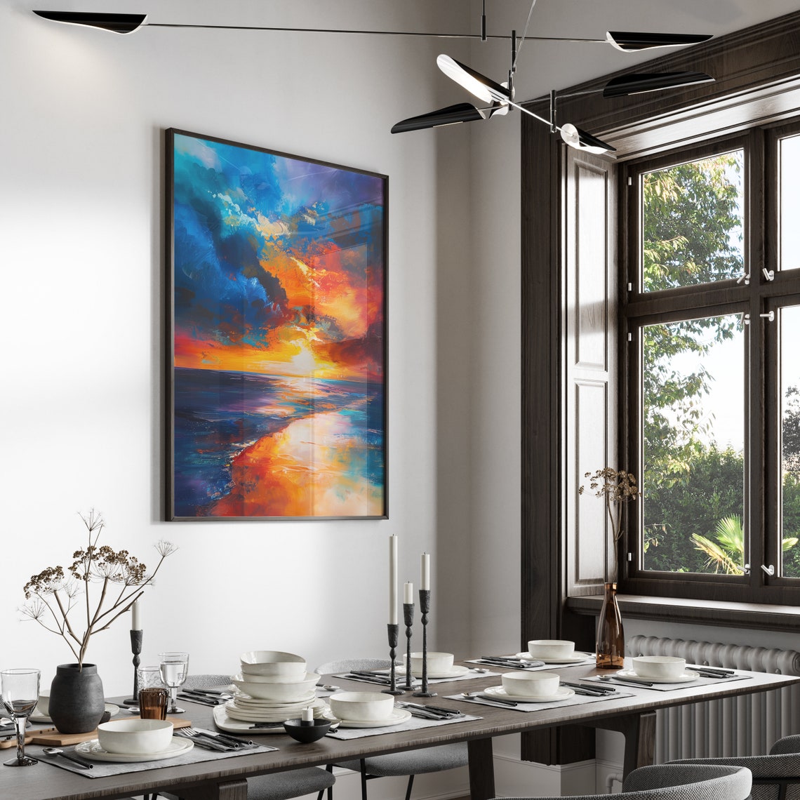 Blazing Sunset Over the Ocean Dramatic Abstract Seascape Poster - Image 6