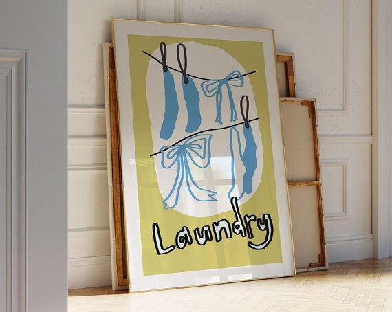 Laundry Room Sign Playful Socks Bows Washing Line Green Art Print