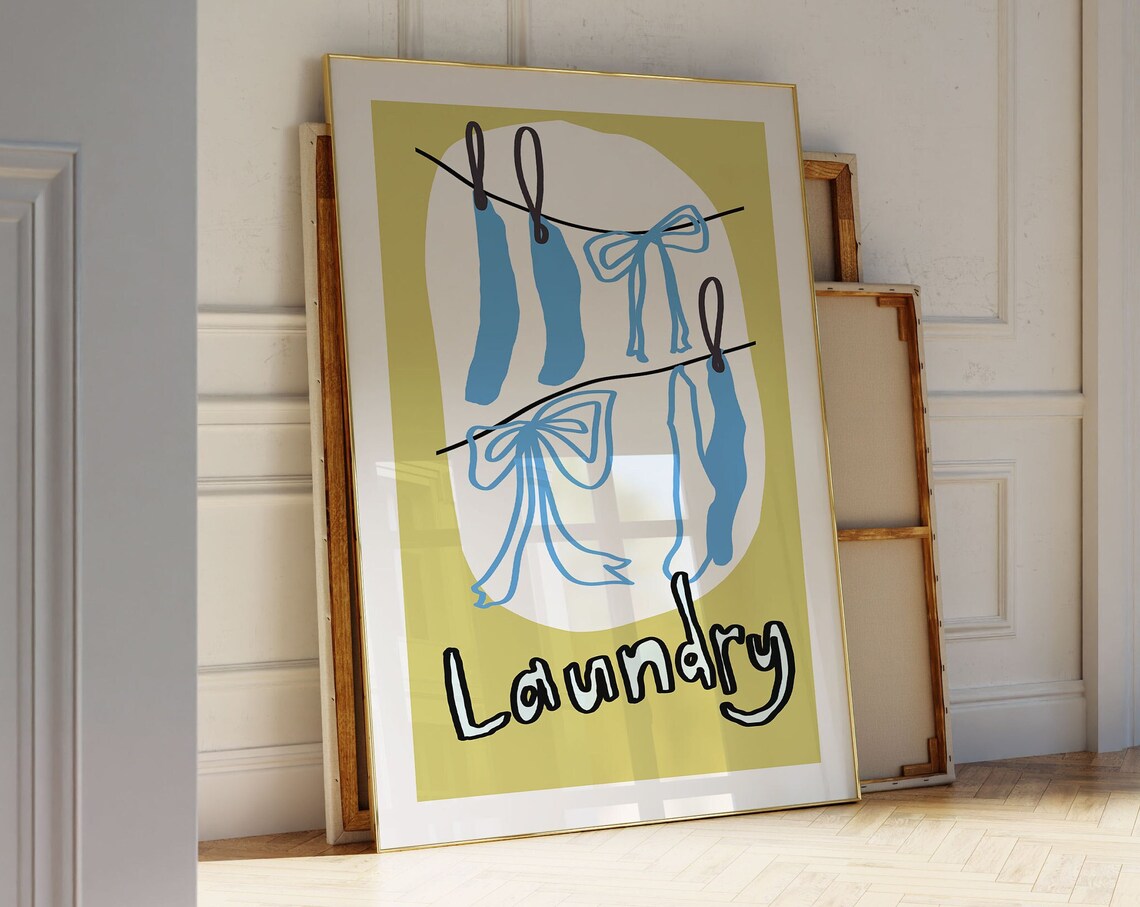 Laundry Room Sign Playful Socks Bows Washing Line Green Art Print