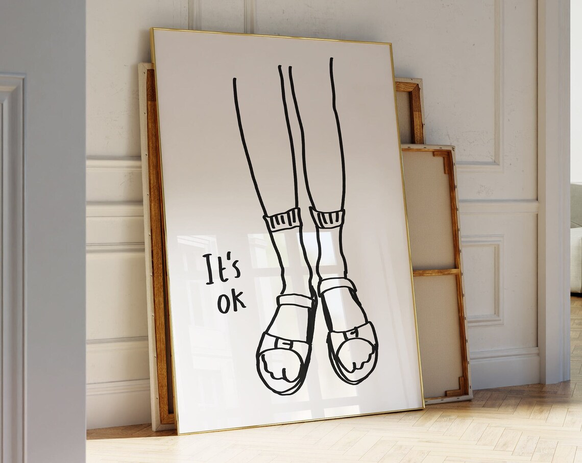 Socks And Sandals Line Art Its Ok Minimalist Simple Fashion Poster