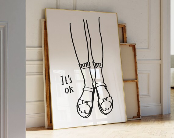 Line Art Design Socks And Sandals Simple Small Apartment Decor Studio Hand Drawn Artwork Wall