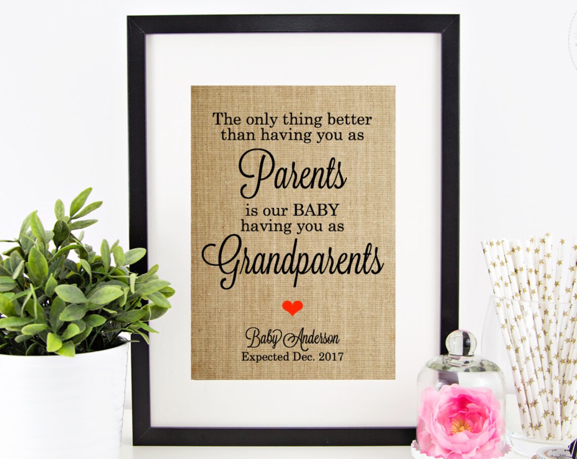 Parents To Grandparents Baby Announcement Reveal Surprise Burlap Print