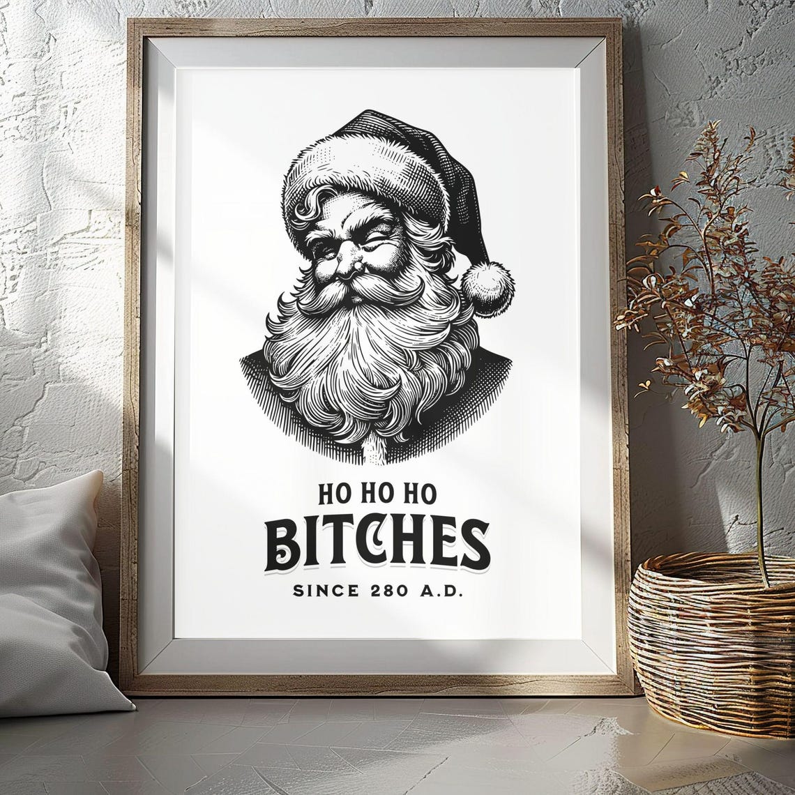 Ho Ho Ho Bitches Vintage Santa Claus Funny Christmas Quote Poster