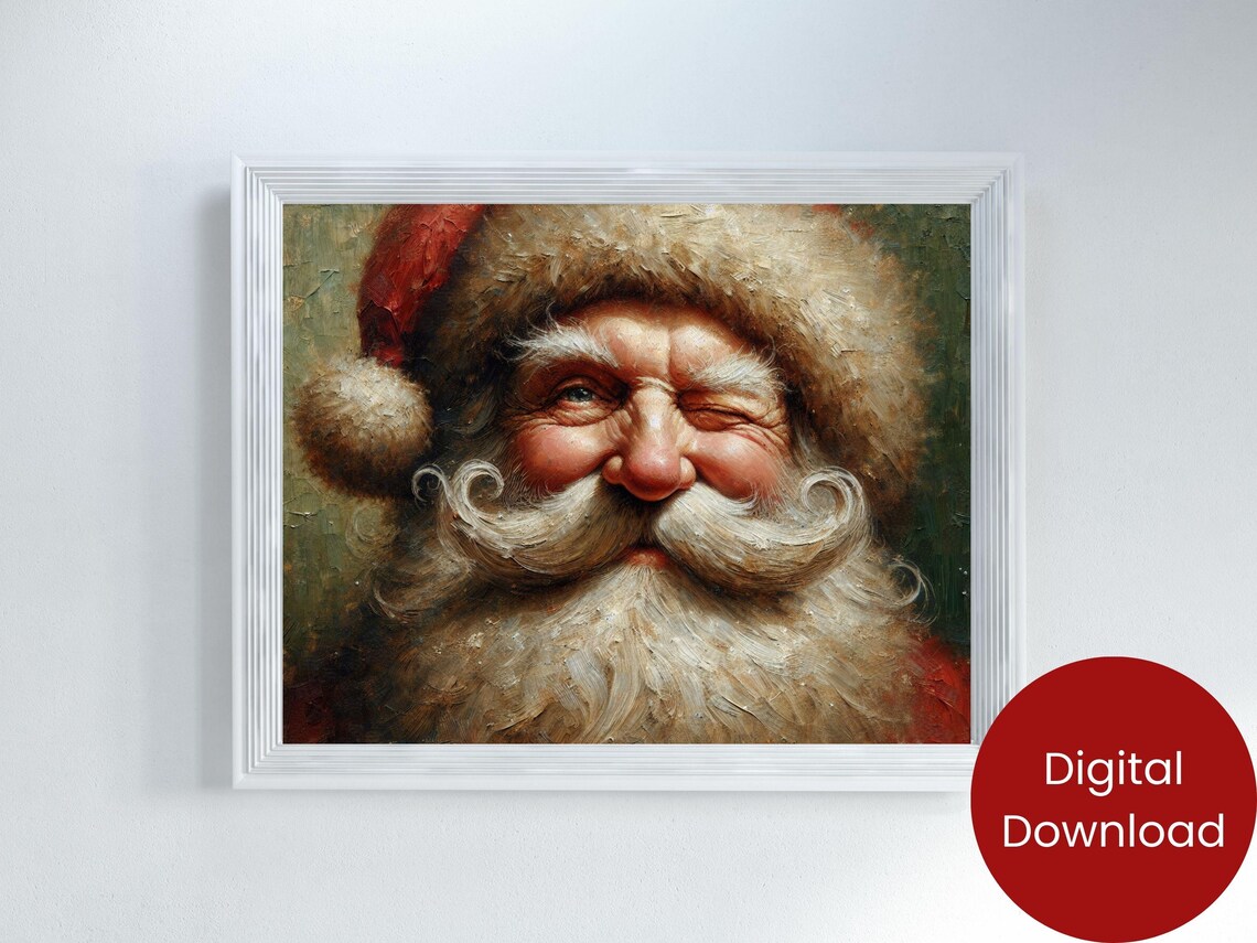 Winking Santa Claus Oil Painting Portrait Vintage Holiday Poster - Image 2