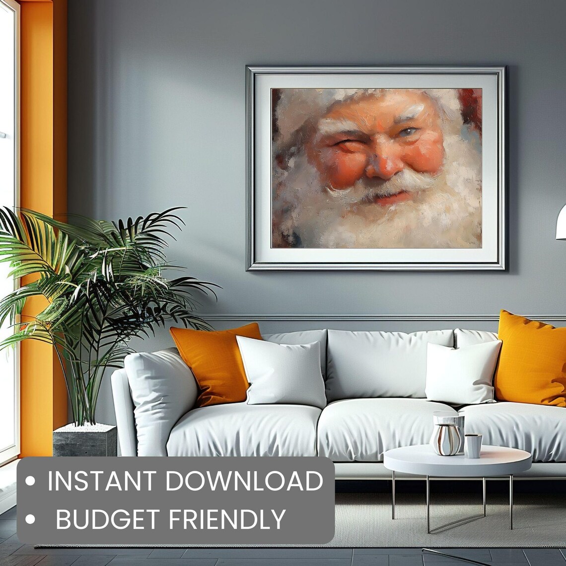 Winking Santa Claus Face Close-Up Oil Painting Holiday Wall Art - Image 2