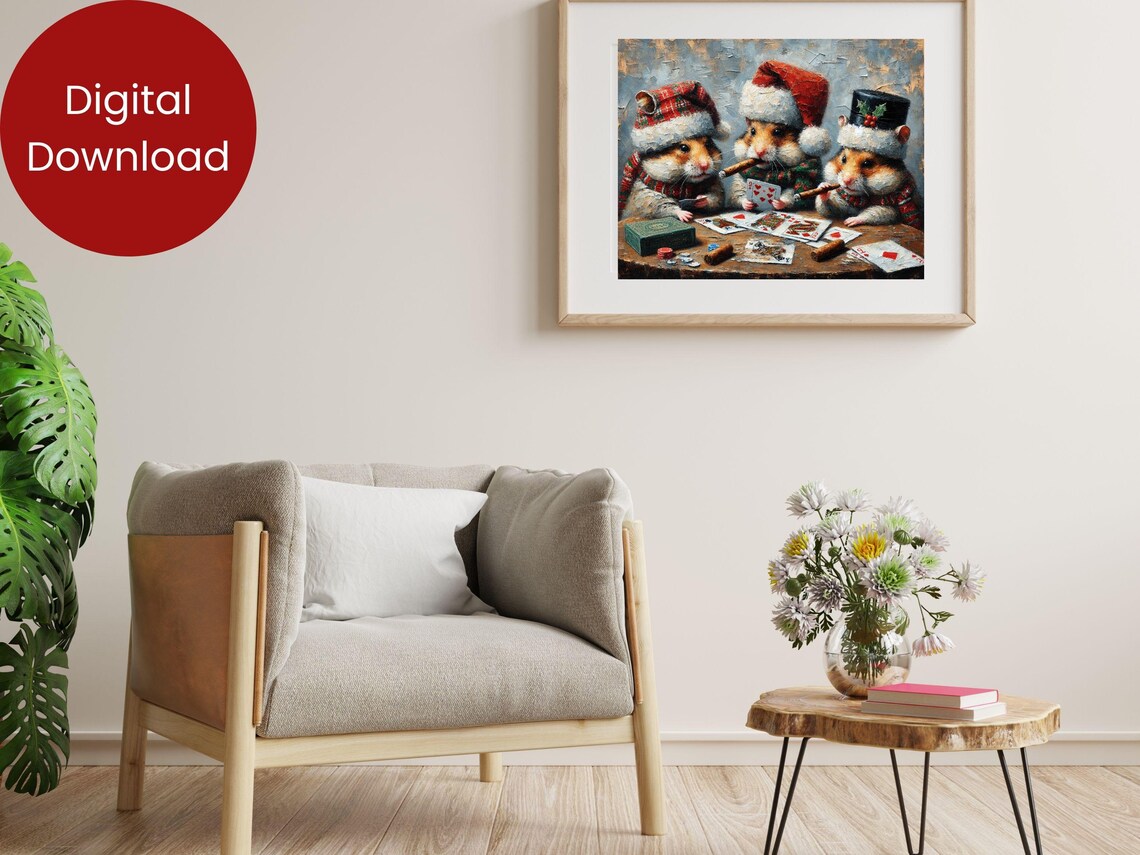Hamsters Playing Cards In Santa Hats Cute Christmas Poker Poster - Image 2