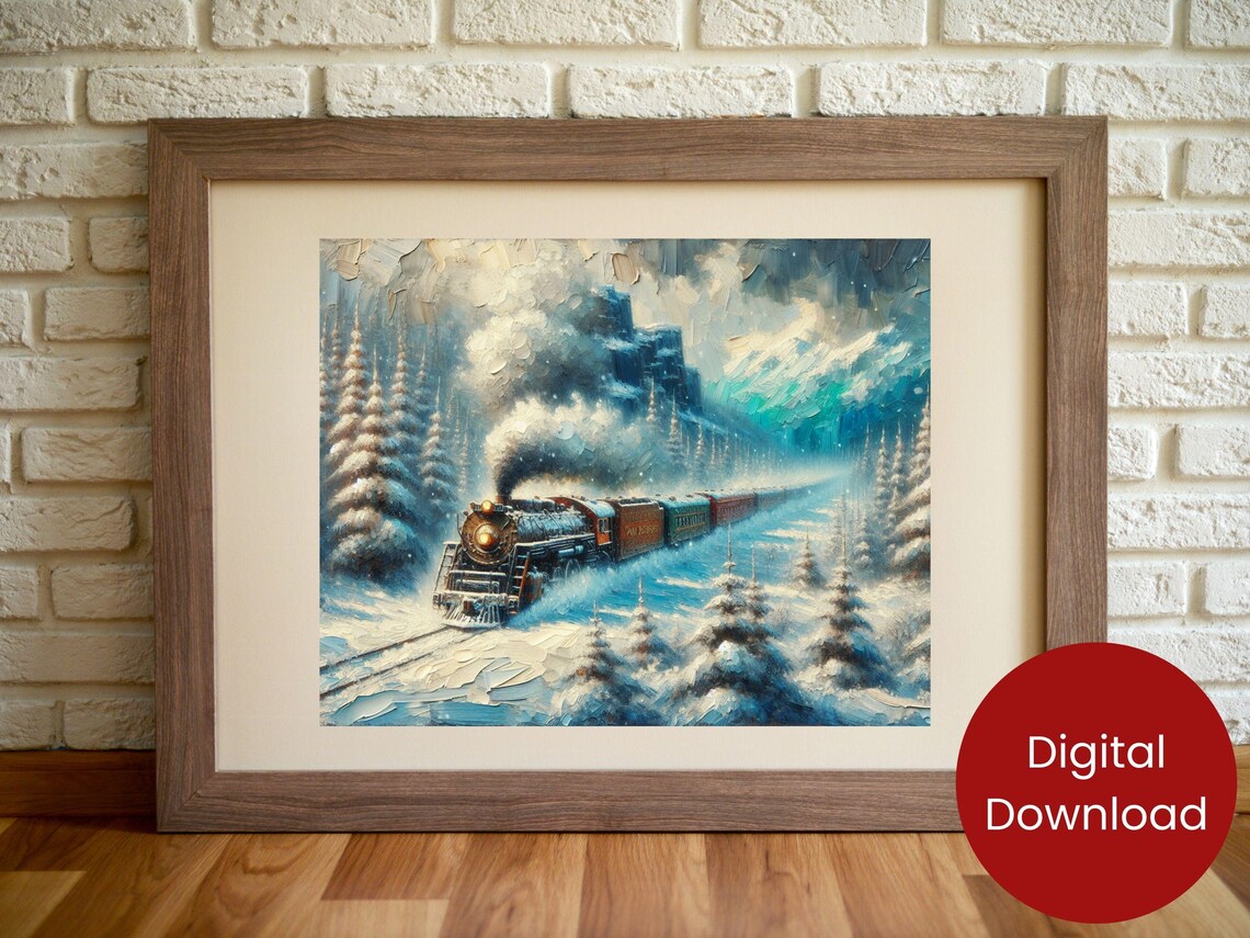 Steam Locomotive In Snowstorm Impasto Winter Train Night Poster