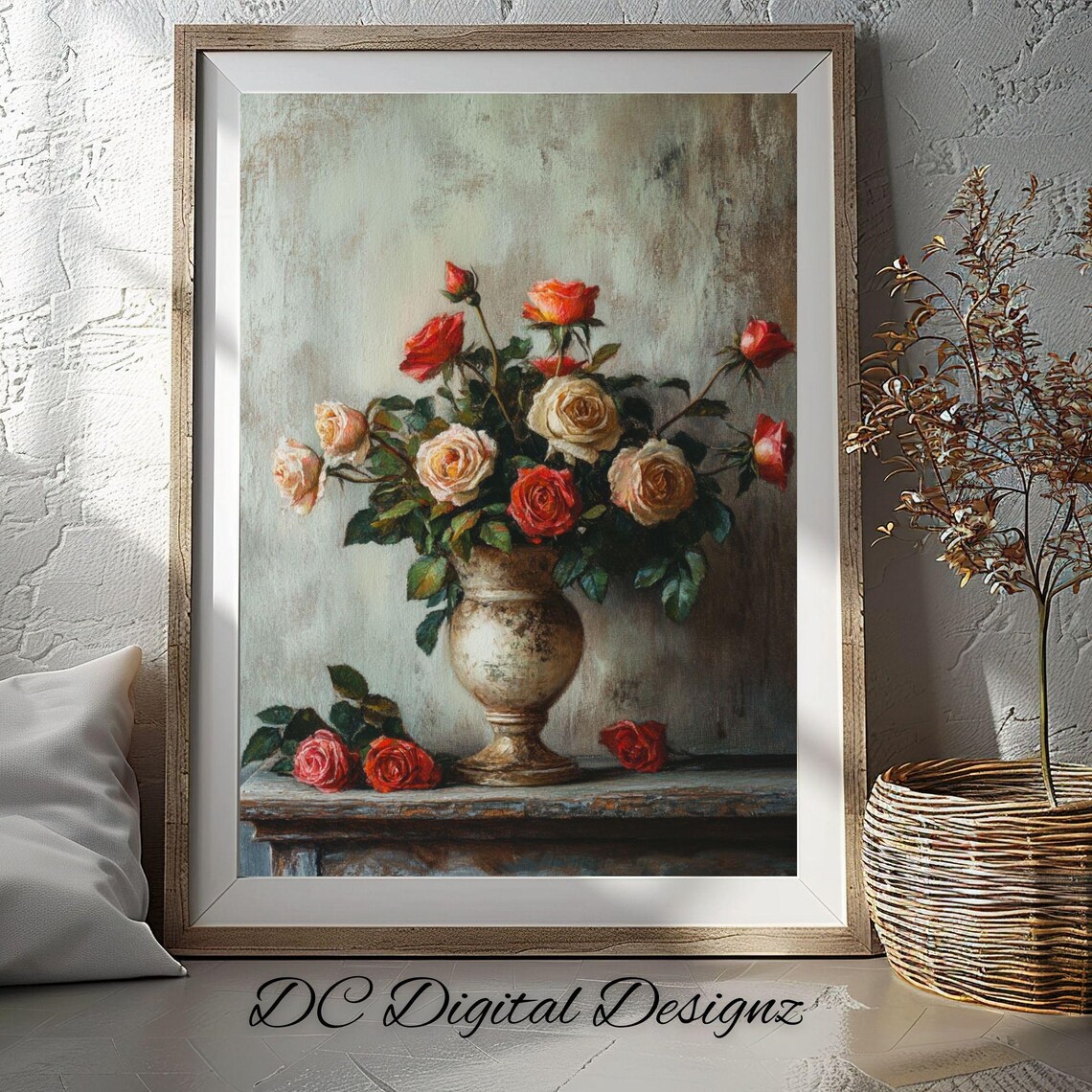 Spring Flowers in a Vase, Boho Floral Art Print
