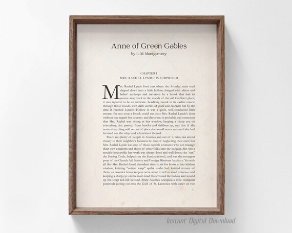 Anne of Green Gables L M Montgomery First Page Chapter One Book Poster