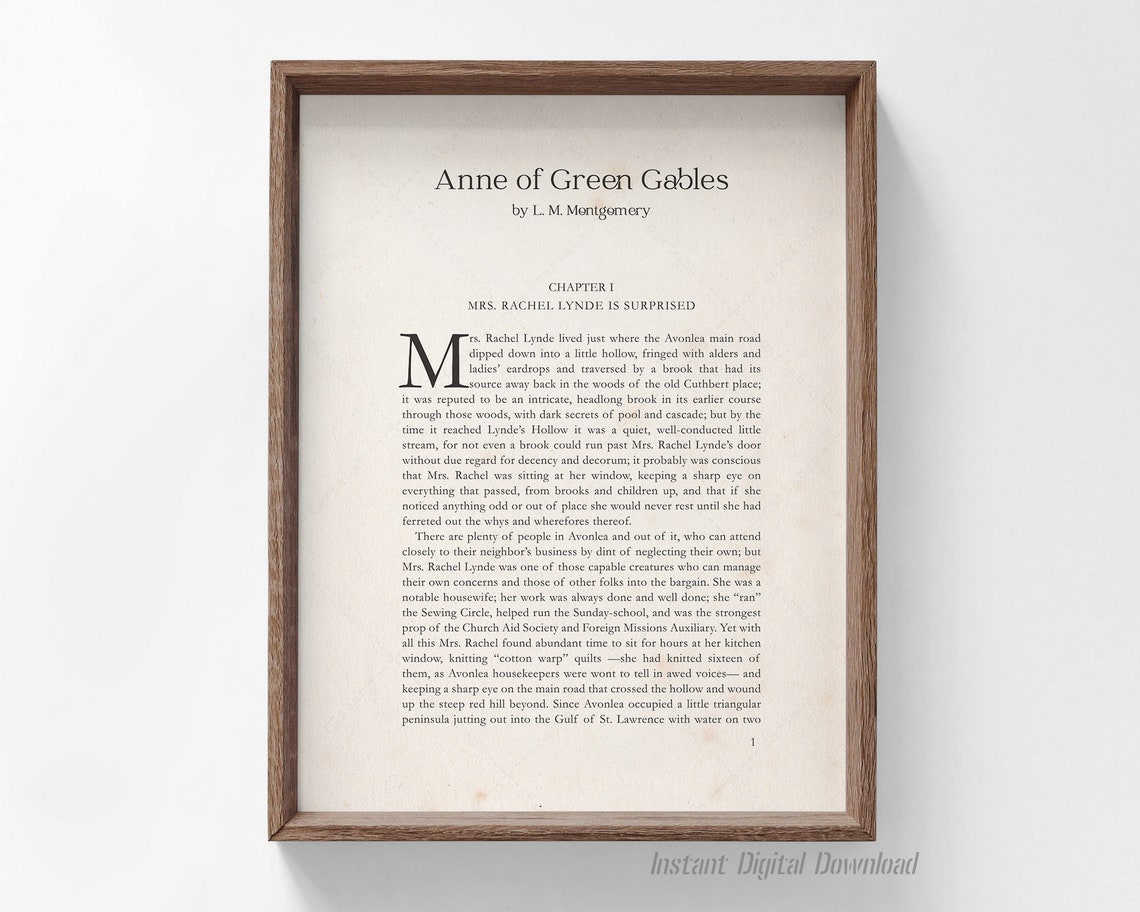Anne of Green Gables L M Montgomery First Page Chapter One Book Poster