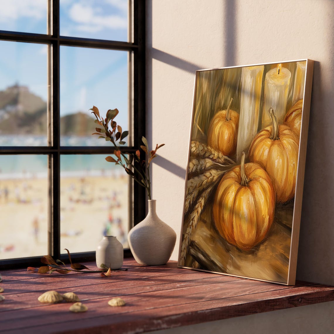 Pumpkins Wheat Candles Rustic Wood Cozy Fall Harvest Still Poster - Image 5