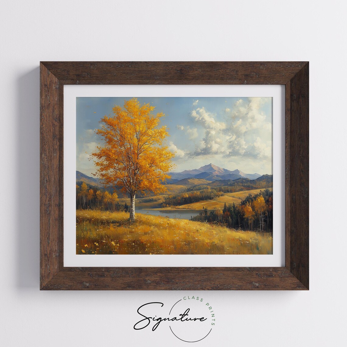Golden Birch Tree Mountain Lake Autumn Hillside Fall Landscape Wall Art - Image 5