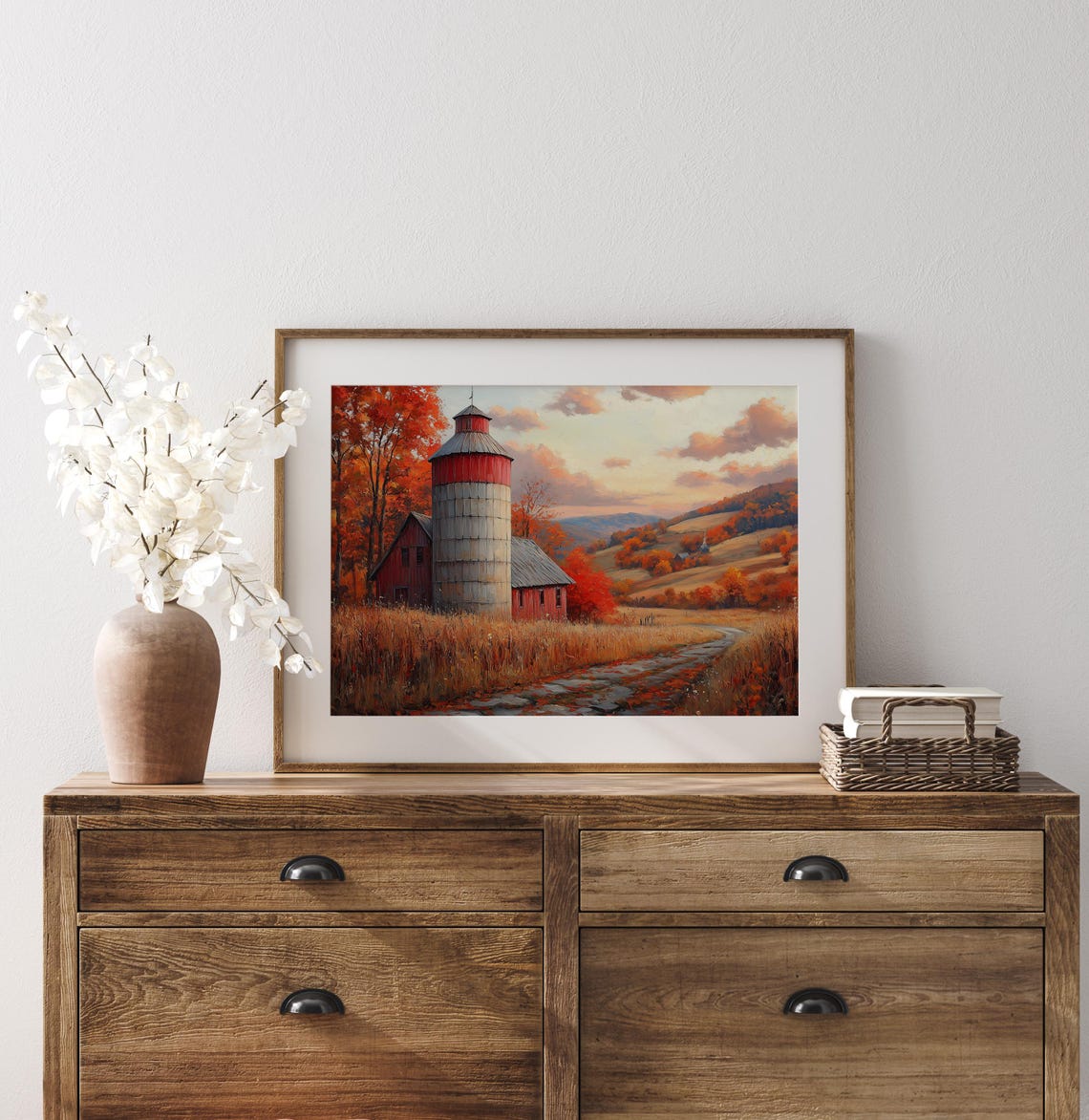 Red Barn And Silo Autumn Farm Rolling Hills Fall Landscape Wall Art - Image 3
