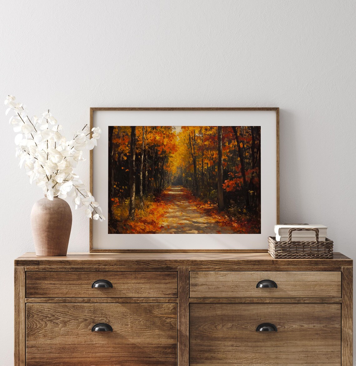 Leaf-Strewn Autumn Path Through Forest, Vintage Art Print - Image 3
