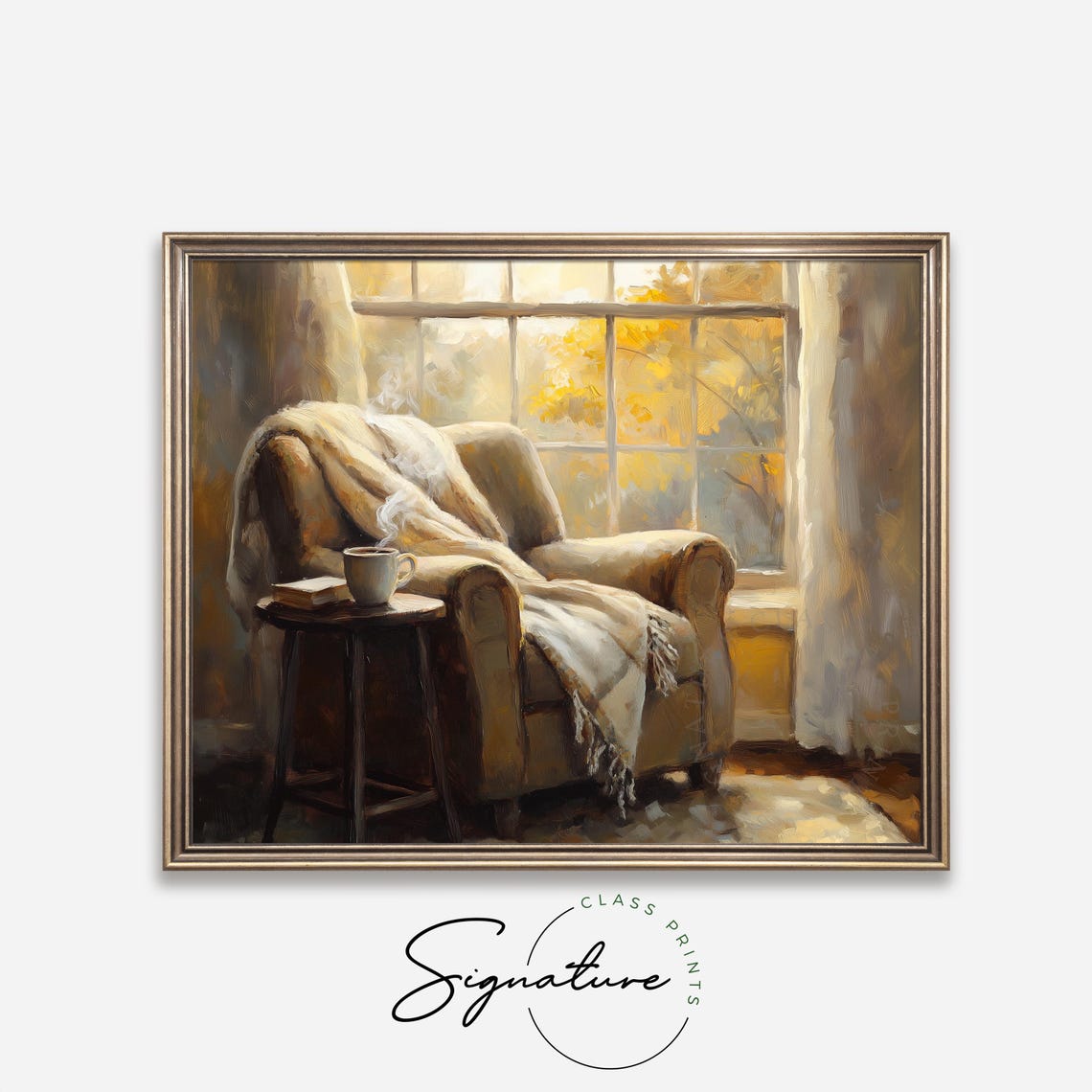 Cozy Reading Nook Armchair Coffee Sunlit Window Vintage Wall Art - Image 2