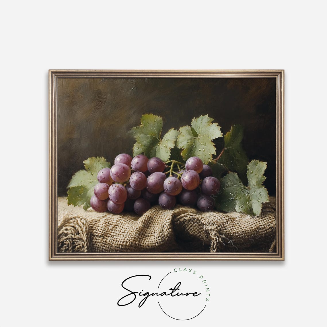 Purple Grapes Still Life Painting Burlap Rustic Fruit Decor Poster - Image 4
