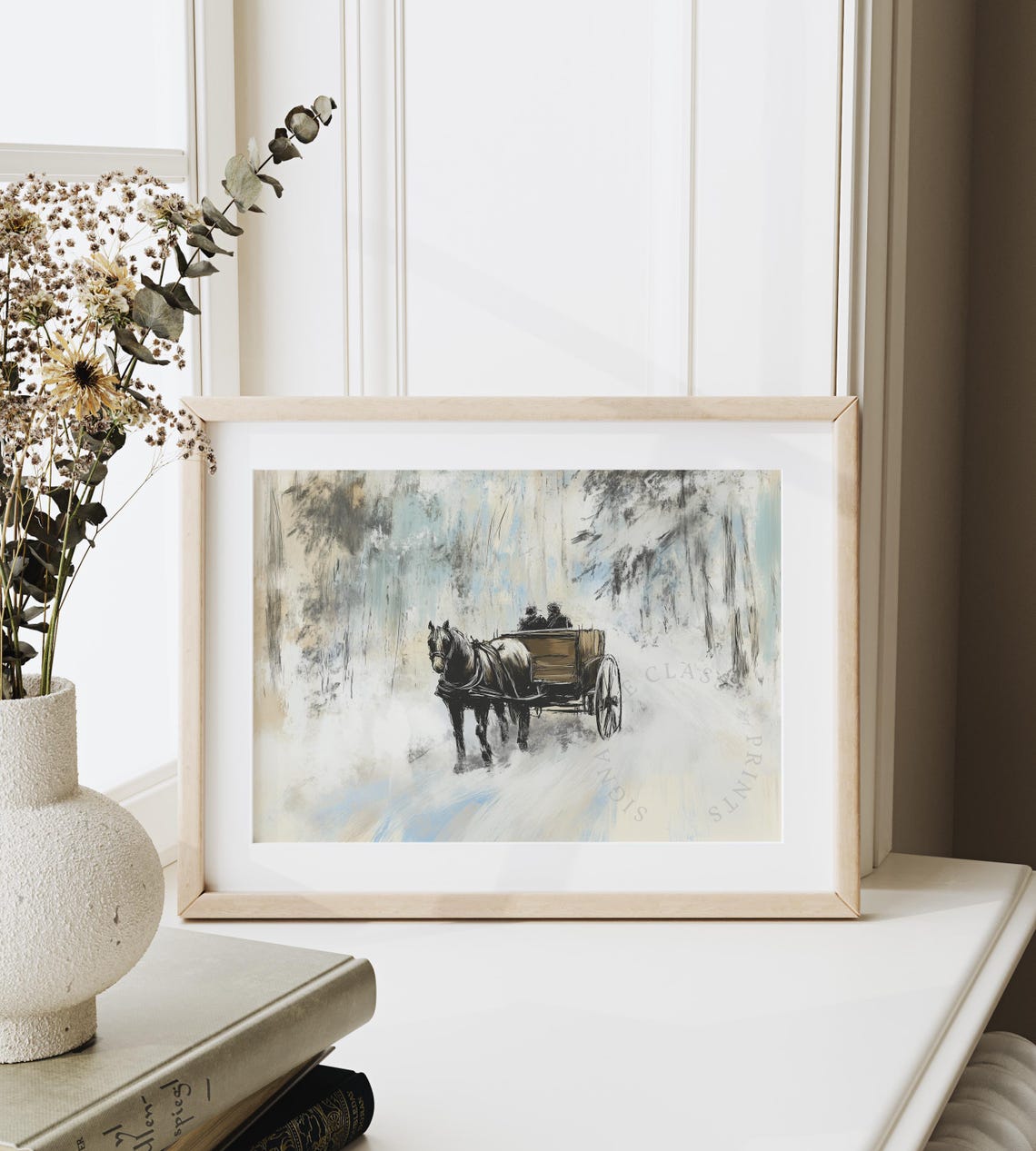 Horse Drawn Wagon Traveling Through Snowy Winter Woods Poster - Image 6
