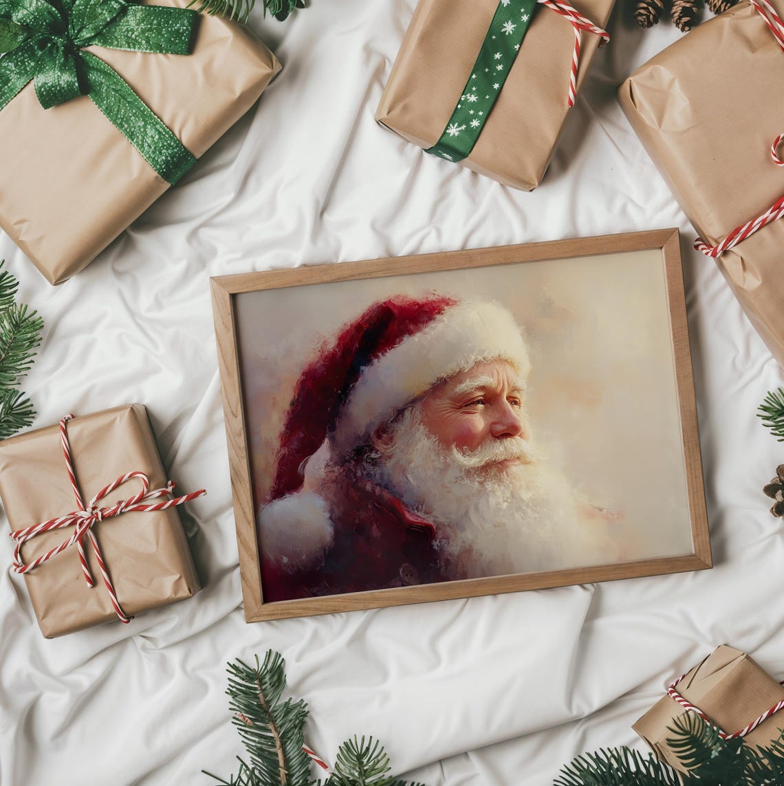 Santa Claus Smiling In Warm Light Soft Watercolor Portrait Poster - Image 2