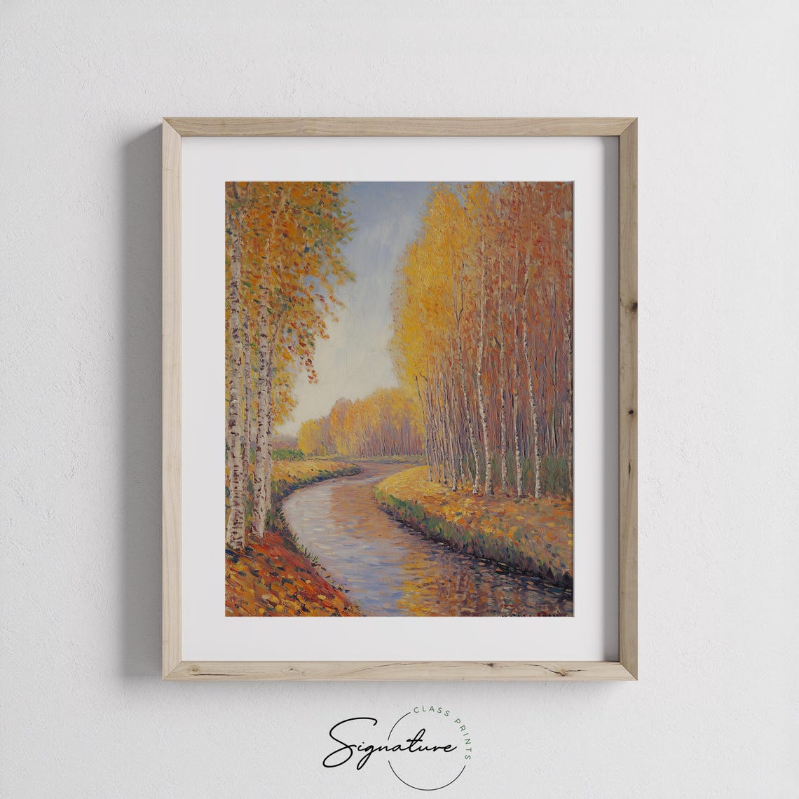 Tall Birch Trees Lining a Meandering River in Glorious Autumn Poster - Image 3