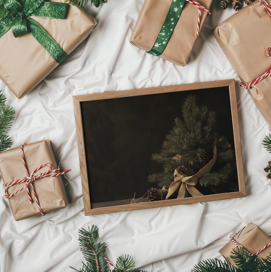 Pine Branch Bundle With Burlap Bow And Pinecones Rustic Poster - Image 2