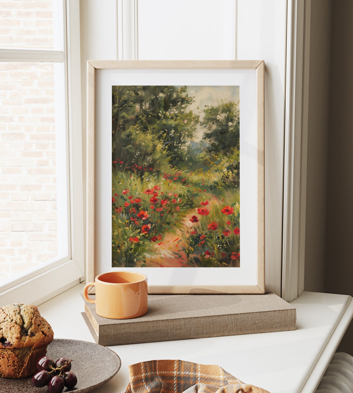 Poppy Field Vivid Green Meadow Sunny Summer Impressionist Poster - Image 6