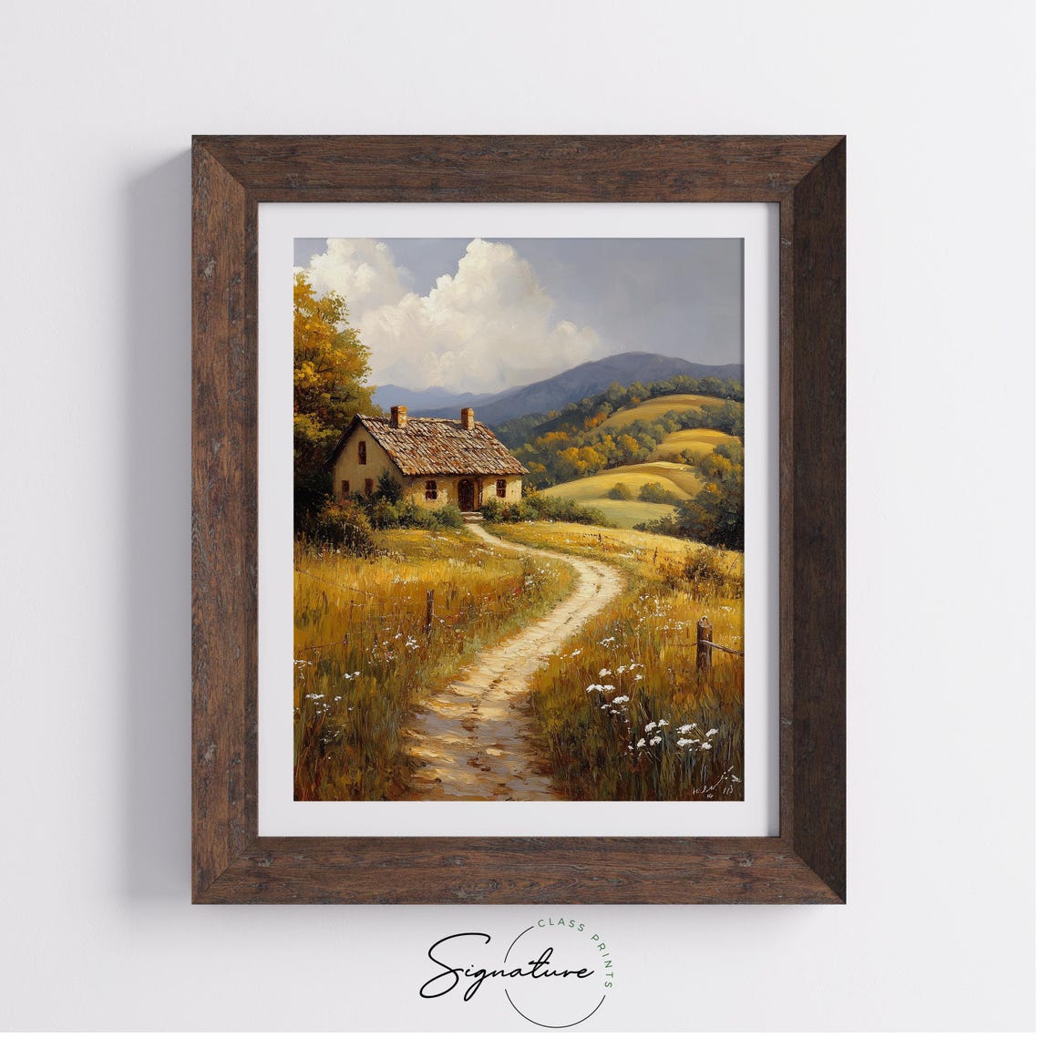 Rustic Stone Cottage Golden Meadow Wildflowers Rolling Hills Poster - Image 4