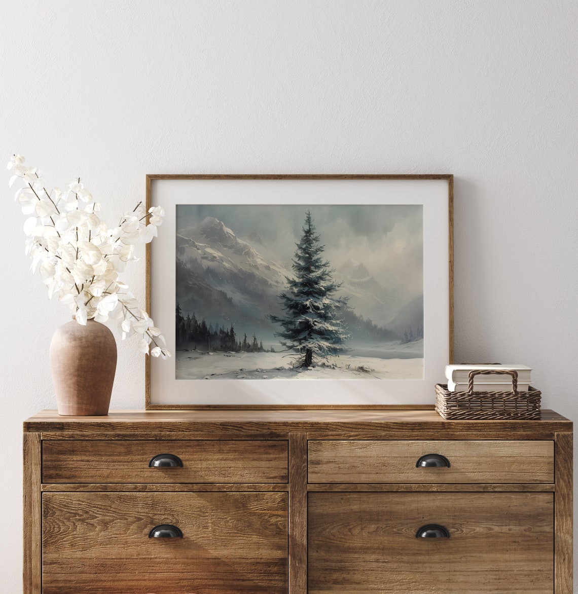 Snow Covered Spruce Misty Mountain Valley Winter Scene Poster - Image 3