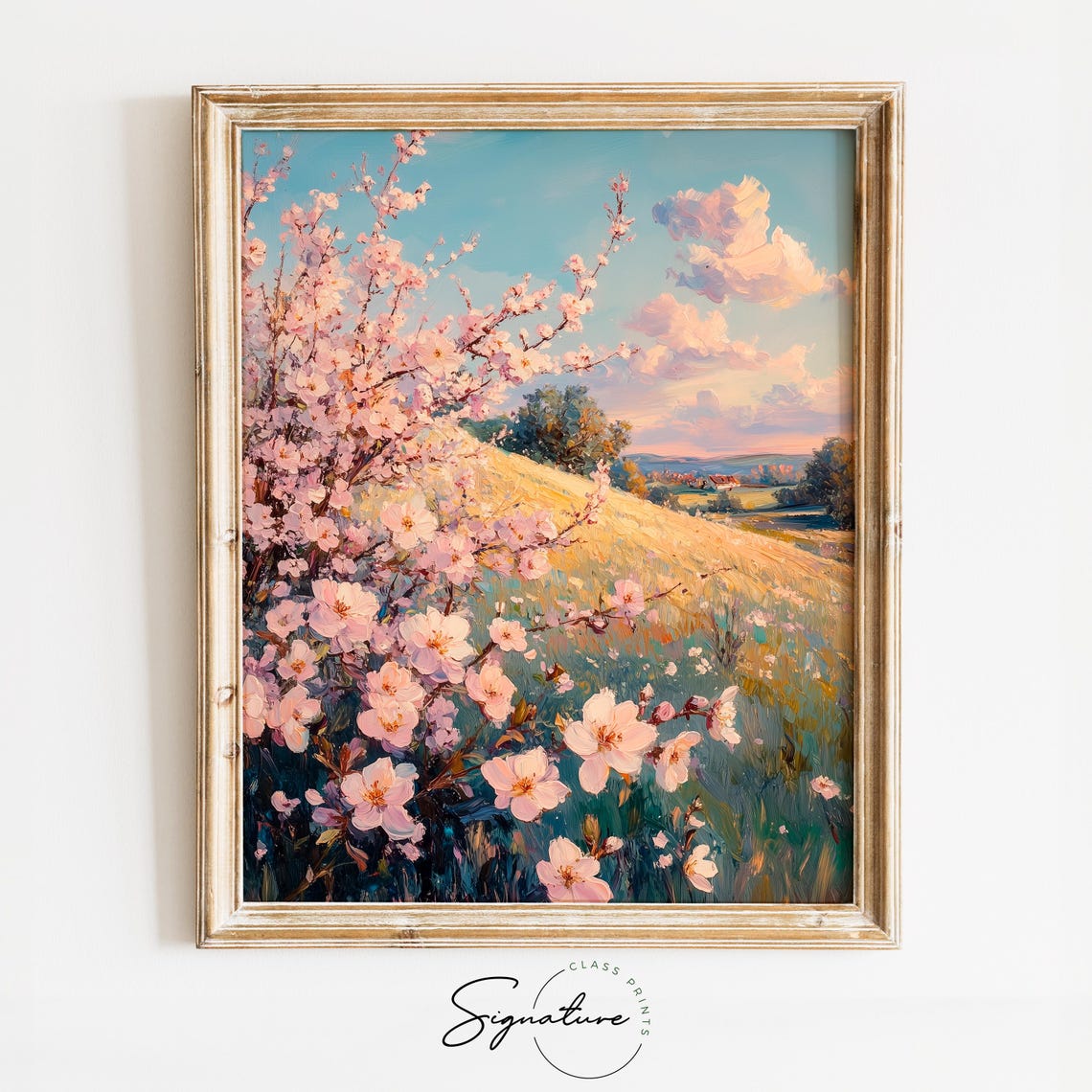 Rolling Hills And Blossoming Orchard In Pastel Spring Landscape Poster