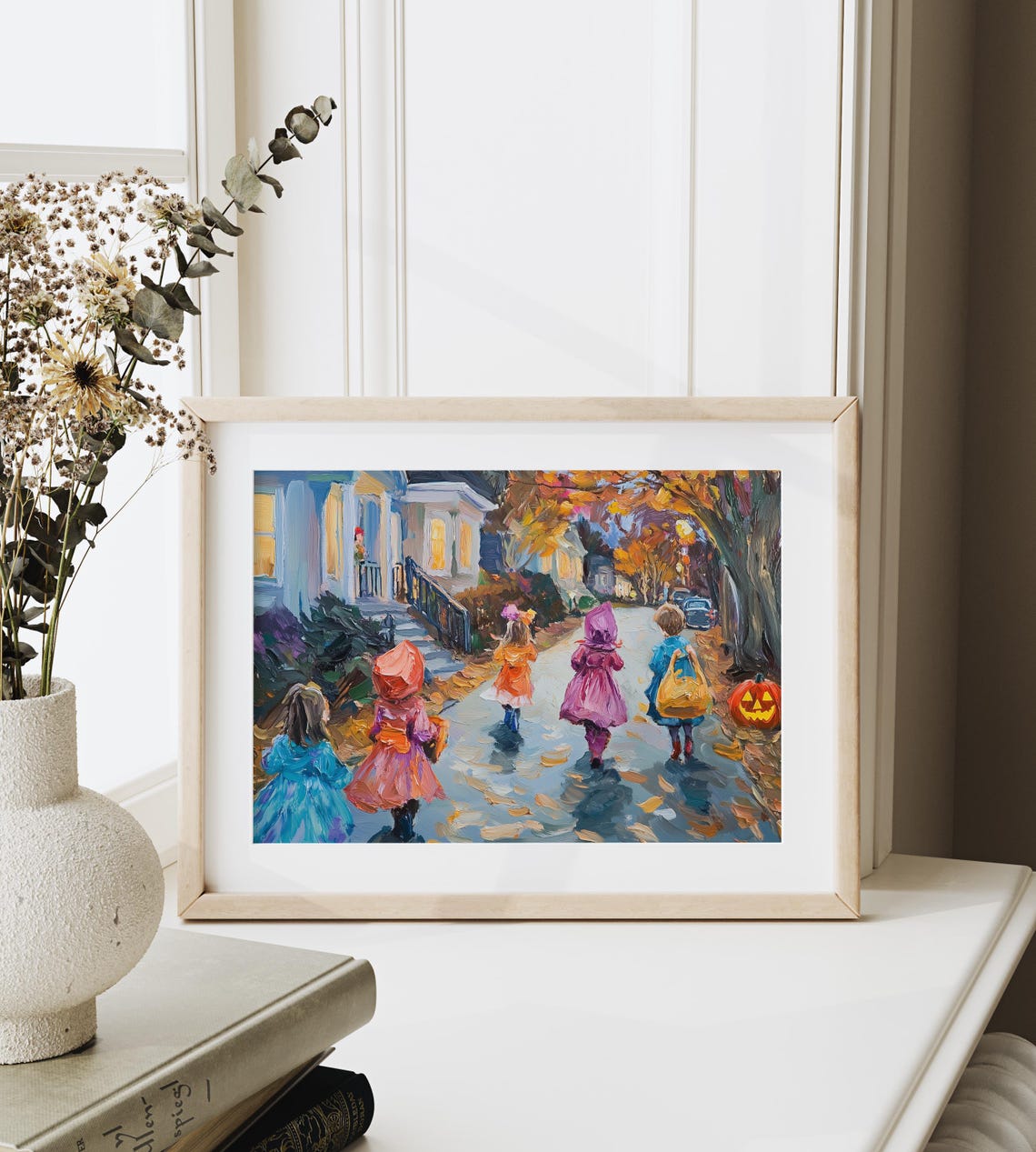 Halloween Trick Or Treat Painting Costumed Children Dusk Fall Poster - Image 6