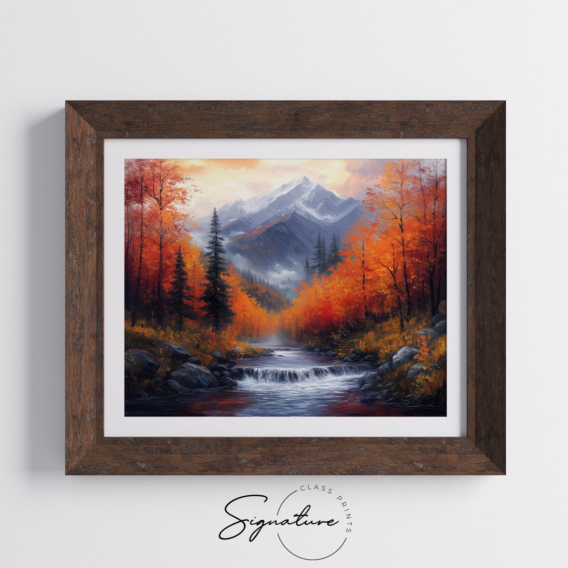 Rushing Mountain Stream Through Autumn Forest With Snowy Peak Beyond Wall Art - Image 5