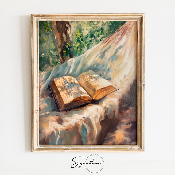 Open Book Resting on Sunlit Hammock Cozy Reading Nook Poster