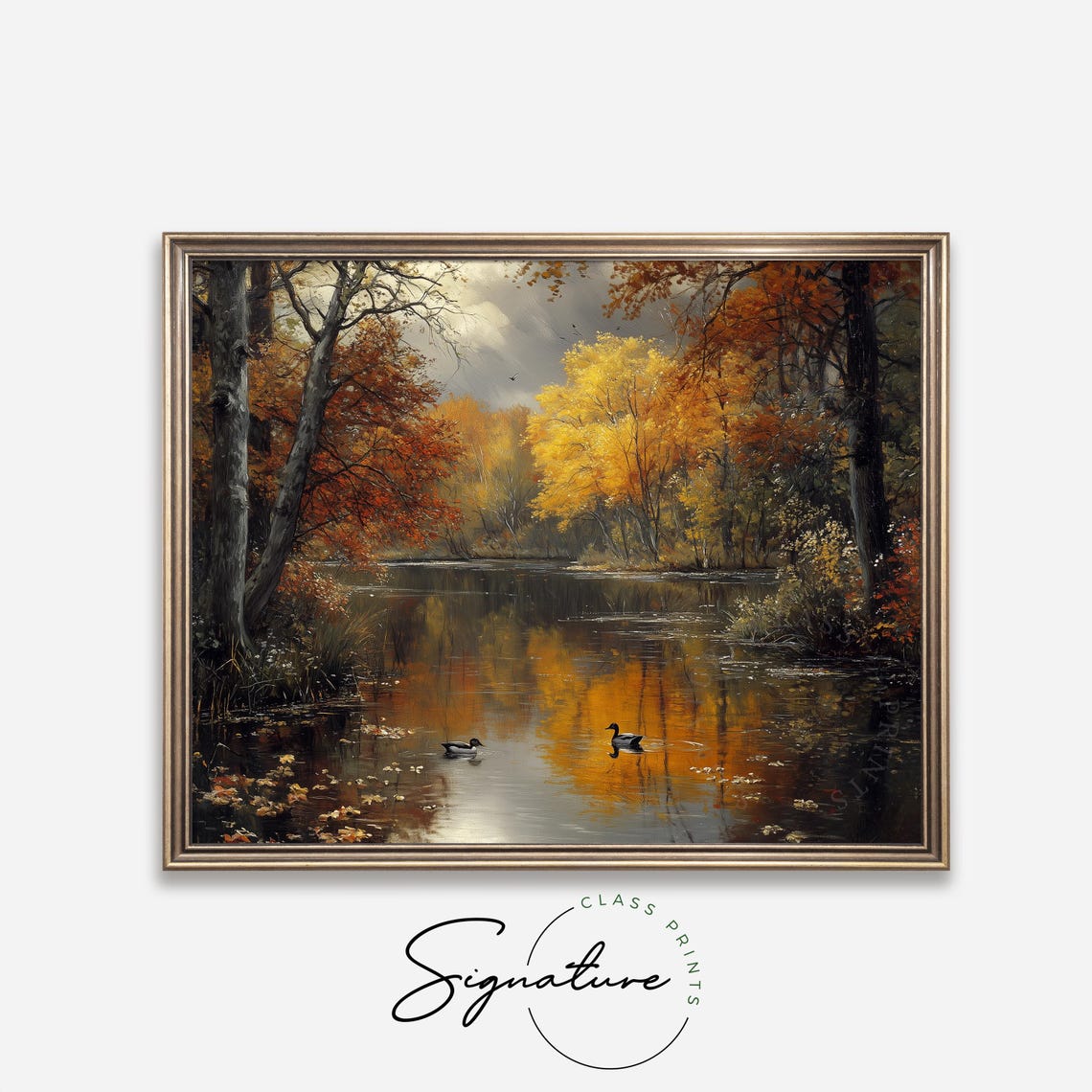 Two Ducks on an Autumn Lake Amid Flaming Red and Gold Trees Poster - Image 4