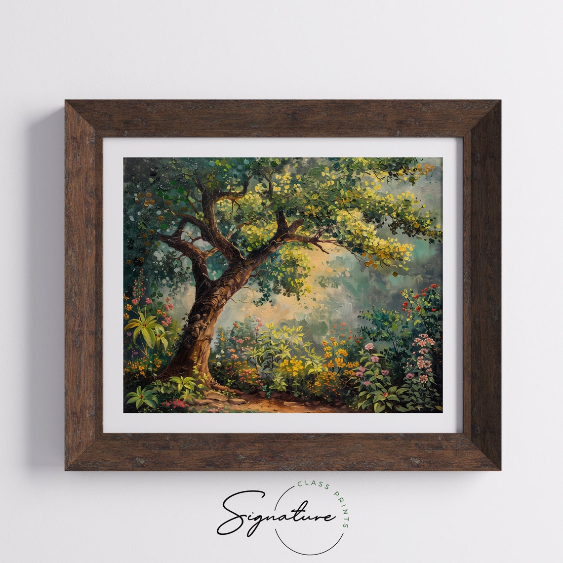 Ancient Gnarled Tree In Lush Flower Garden Sunlit Grove Poster - Image 5