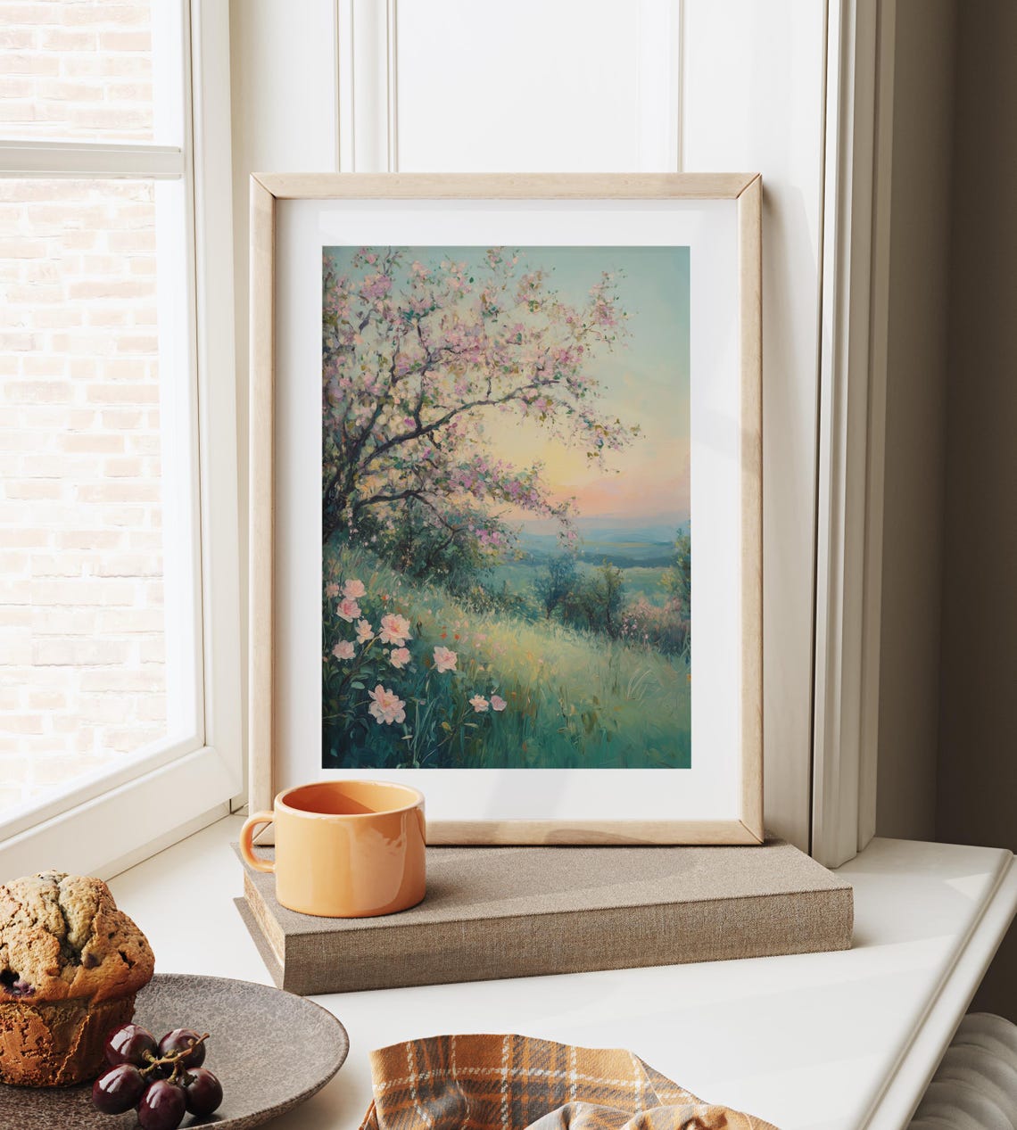 Delicate Pink Blossoms On Hillside Overlooking Soft Valley View Poster - Image 6